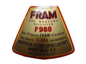 Sticker For Oil Filter Box (FRAM). Porsche 356 - NLA70100900 - 356234-02